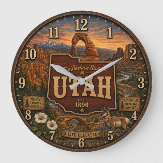 Utah Beehive State National Park Rustic Gift ラージ壁時計 (正面)