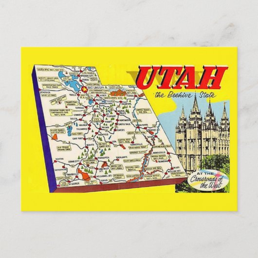 Utah Retro Map Postcard Postcard ポストカード (正面)