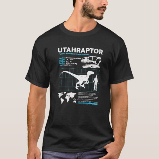 Utahraptor fact sheet Dinosaur Facts Tシャツ (正面)