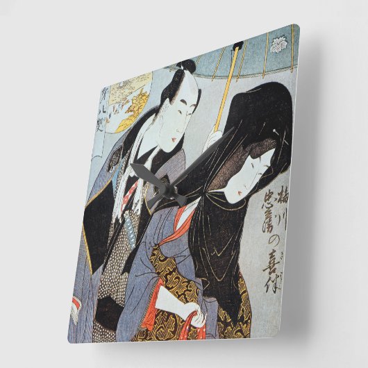Utamaro: 恋人1797年 スクエア壁時計 (傾斜)