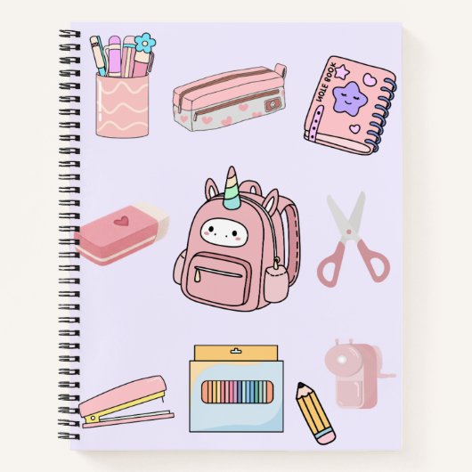 ute Pink Unicorn School Supplies Collection ノートブック (正面)