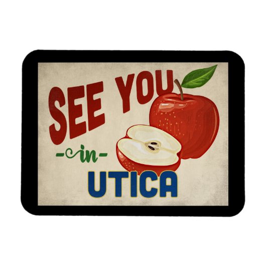 Utica New York Apple – ヴィンテージ・トラベル マグネット (横)