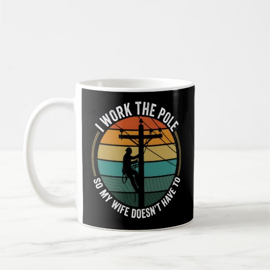 Utility Lineman Retro Sunset, I Work The Pole Work コーヒーマグカップ (左)