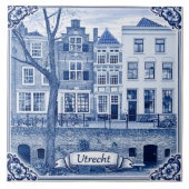 Utrecht canal houses Delft Blue style ceramic tile タイル (正面)