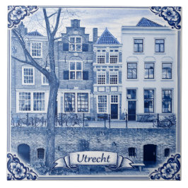 Utrecht canal houses Delft Blue style ceramic tile タイル