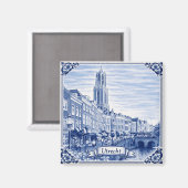 Utrecht canal houses Delft Blue style magnet マグネット (正面/裏面)