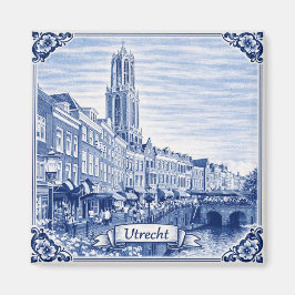 Utrecht canal houses Delft Blue style magnet マグネット