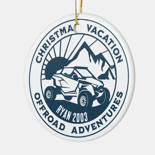 UTVオフパーソナライズされたロードクリスマスホリデーブルー セラミックオーナメント (左)