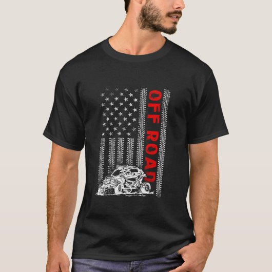 UTV四輪車オフロードダートトラックアメリカ国旗 Tシャツ (正面)