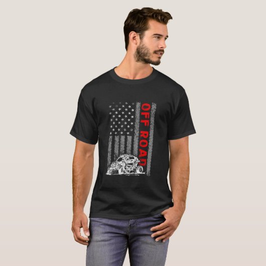 UTV四輪車オフロードダートトラックアメリカ国旗 Tシャツ (正面フル)