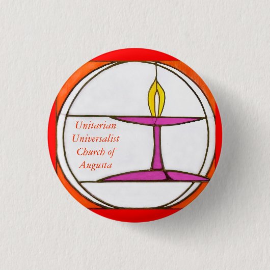 UUCAボタンの赤 缶バッジ (正面)