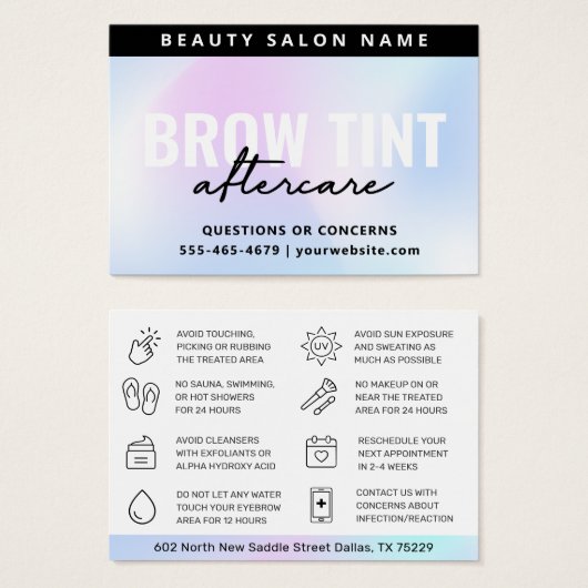 UVグロスホログラフィックアイブロートアフターケアカード (正面&裏面)