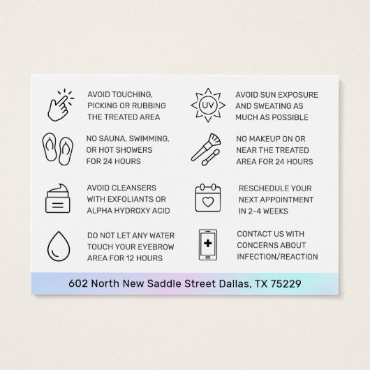 UVグロスホログラフィックヘンナブローズアフターケアカード (裏面)