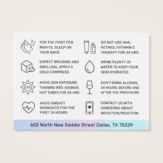 UVグロスホログラフィック真皮フィラーアフターケアカード (裏面)