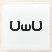 UwUハッピーアニメ顔絵文字 ガラスコースター (正面)