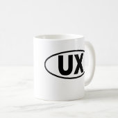 UXのユーザーの経験のマグ-黒い楕円形のロゴ コーヒーマグカップ (正面右)