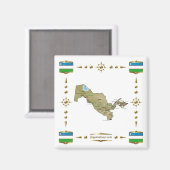 Uzbekistan Map + Flags Magnet マグネット (正面/裏面)