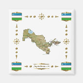 Uzbekistan Map + Flags Magnet マグネット (正面)