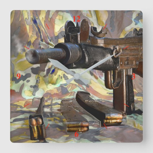 Uzi、ワープ論理 スクエア壁時計 (正面)