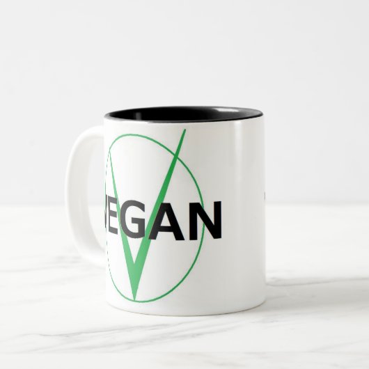 Vつはビーガンのcoffieのコップのためです ツートーンマグカップ (正面左)