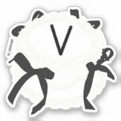 Vのイニシャル 黒と白のリボン アンティークケーキ シール (正面)