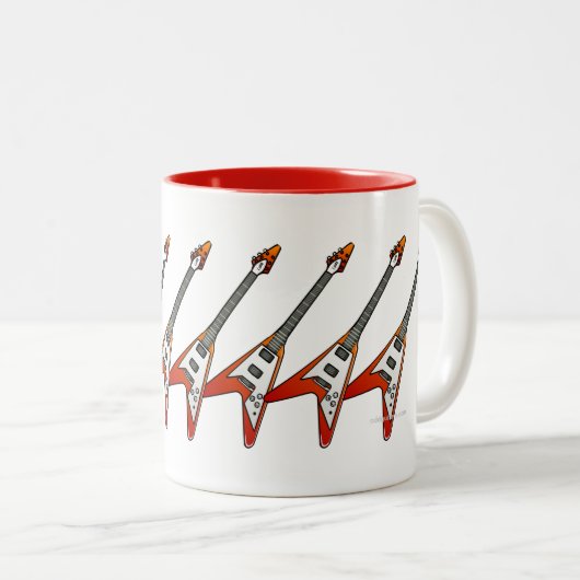 Vのギターの陶磁器のコーヒー・マグを飛ばしているギター奏者 ツートーンマグカップ (正面右)
