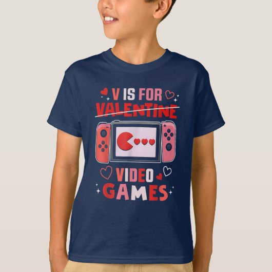 Vはテレビゲーム用Valentines Day Vおもしろい Day Tシャツ (正面)