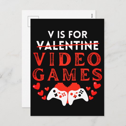 Vはビデオゲームのバレンタインデーおもしろいゲーマー用 シーズンポストカード (正面/裏面)