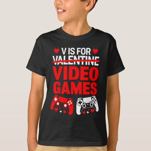 Vはビデオゲーム用ハートおもしろいバレンタイン Tシャツ (正面)
