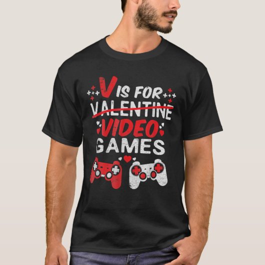 Vはビデオゲーム用Valentines Day Gamer おもしろい Bo Tシャツ (正面)