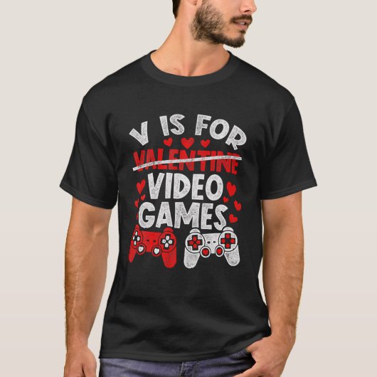 Vはビデオゲーム用Valentines Day Gamer Men Boy Tシャツ (正面)