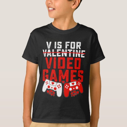 Vはビデオゲーム ゲーマー バレンタインデー Tシャツ (正面)