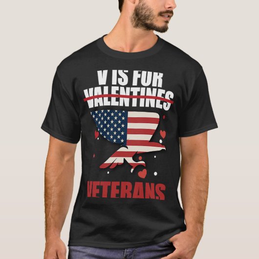 Vは退役軍人バレンタインデーのためのヴェッツ米国国旗 Tシャツ (正面)