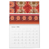 Vを特徴とすパターン（の模様が）あるるオレンジ色と茶色の生地 カレンダー (1月 2026)