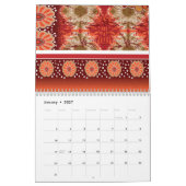 Vを特徴とすパターン（の模様が）あるるオレンジ色と茶色の生地 カレンダー (1月 2027)