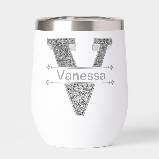 Vイニシャルパーソナライズされたシルバーモノグラムあなたの名前 (背面)