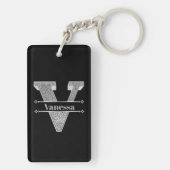 Vイニシャルパーソナライズされたシルバーモノグラムあなたの名前 キーホルダー (裏面)