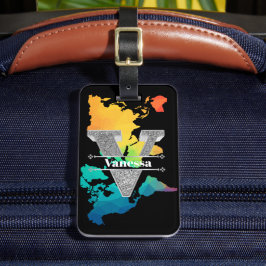 Vイニシャルパーソナライズされたシルバーモノグラムあなたの名前 ラゲッジタグ