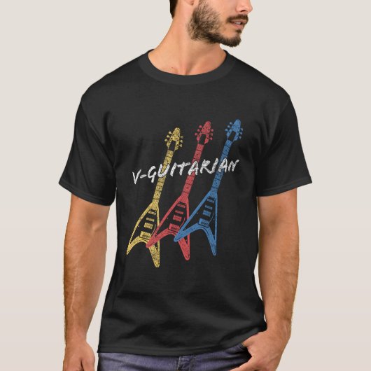 VギタリアンStacked Vギタ飛んでいるーギタリスト Tシャツ (正面)