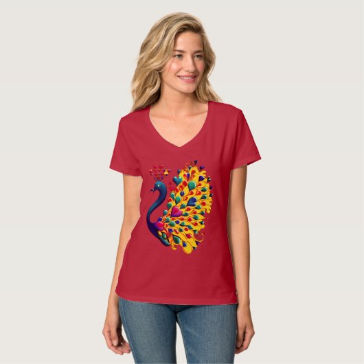 VネックのTシャツの羽毛を見せる Tシャツ (正面フル)