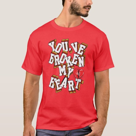 VネックTシャツ:壊れたハート(赤) Tシャツ (正面)