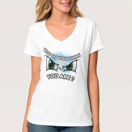 VネックTシャツ:誰が考えお前(白) Tシャツ (正面)