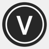 Vビーガンダイエット自然記号白黒 ラウンドシール (正面)