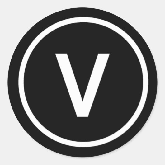 Vビーガンダイエット自然記号白黒 ラウンドシール (正面)