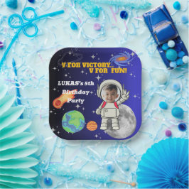  Vフォーヴィクトリー Vフォーエンジョイメント 宇宙飛行士の男の子の誕生日  ペーパープレート