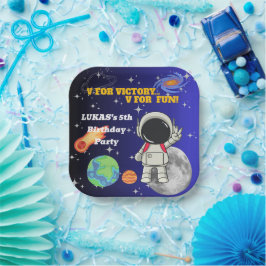  Vフォーヴィクトリー Vフォーエンジョイメント 宇宙飛行士の男の子の誕生日  ペーパープレート