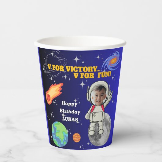 Vフォーヴィクトリー Vフォーエンターテイメント 宇宙飛行士の少年 誕生日 紙コップ (正面)
