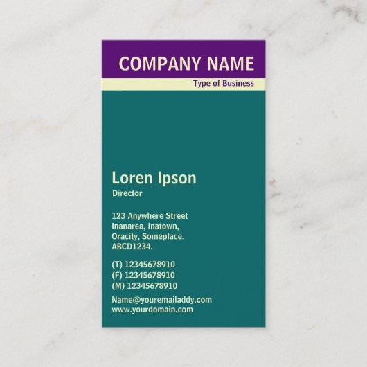 Vヘッダーバンド – 深い紫、クリームとティール（緑がかった色） 名刺 (正面)