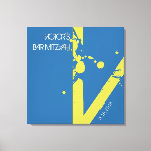 Vモノグラムイニシャルバーバルミツワーサインインボード キャンバスプリント (正面)