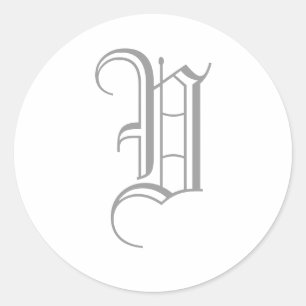 Vレターモノグラムステッカーグレー旧英語 ラウンドシール